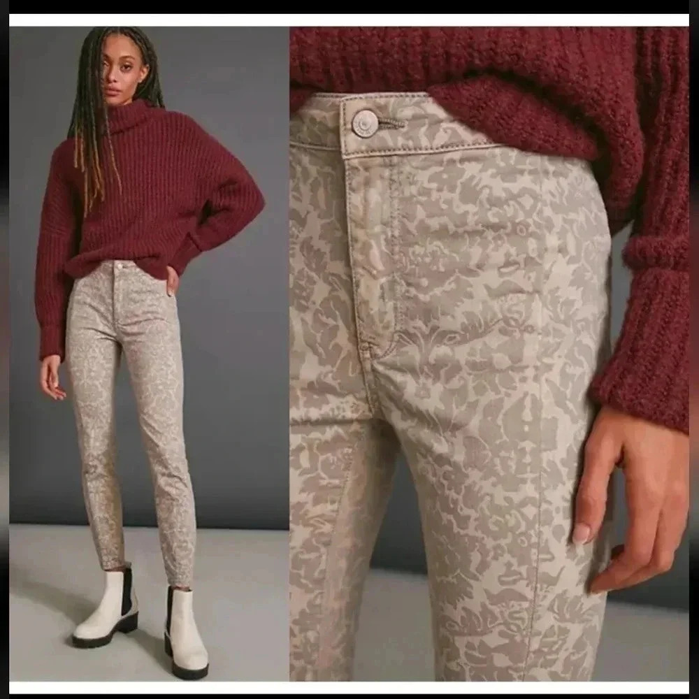 Anthropologie Pilcro Flocked Baroque High-Rise Cotton Blend Denim Leggings(26)